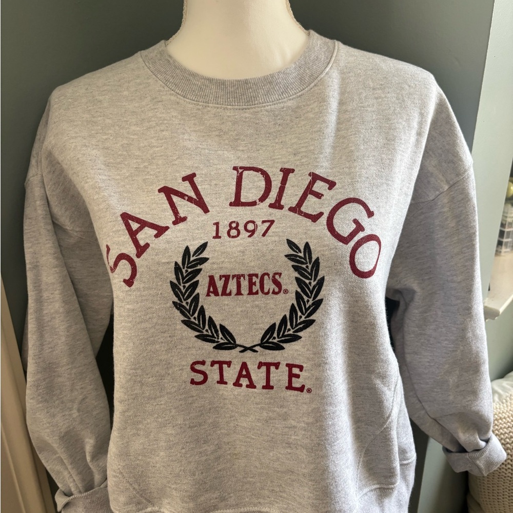 League Gray Crewneck Sweater with Red Print